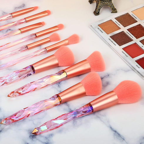 Makeup Brushes 10pcs Cryatal Makeup Brushes Set Highlighter Foundation Brush for Liquid Makeup Make Up Brush Sets Professional (Gift Box, Pink)...