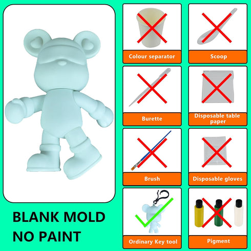 Coniuty DIY Fluid Bear + Bear Keychain Painting Set, Teddy Bear Figure for Creative Fluid Art and Home Decoration (9 Inch, Blank Mold)...