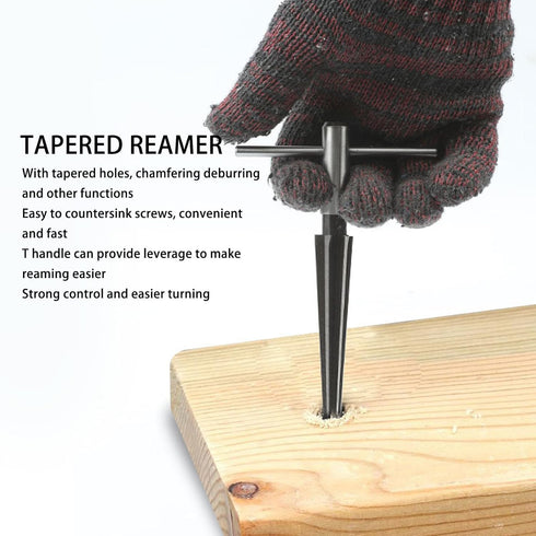 T Handle Tapered Reamer Set, 1/8"-1/2" 3/16"-5/8"Tapered 6 Fluted Chamfer Reaming Woodworker Tool for Steel Wood Alloy...