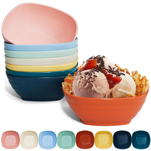 8 Pack 5.4 inch Square Plastic Snack Bowl Set, 20 Oz Unbreakable Wheat Straw Cereal Bowls, Lightweight Durable Salad bowls, Mini Prep Bowls for Ri...