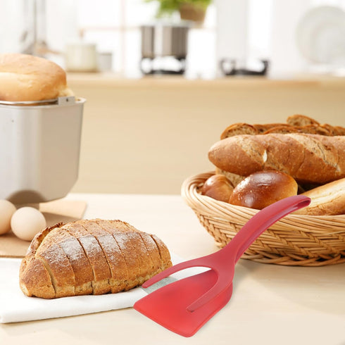 Alipis 2 in 1 Grip and Flip Spatula Tongs Egg Flipper Tong Pancake Fish French Toast Omelet Making for Home Kitchen Cooking Tool Red...