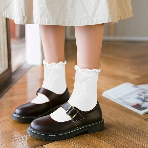 Ruffle Crew Socks, Cute Ruffled Ankle Socks for Women Girls, Cotton Knit Lettuce Frilly Socks Athletic Socks...