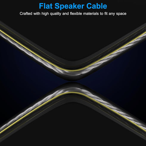 2 Pack 16/2 Speaker Flat Wire Cable with Banana Tip Plugs 6 FT, UL CL3 Rated, 16 Gauge AWG Wire, Tinned OFC Copper, Transparent Jacket with Yellow...