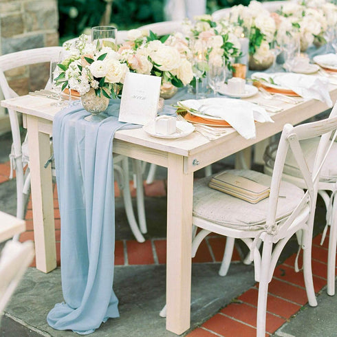 Blue Chiffon Table Runner 10Ft Long 27x120 Inches Romantic Wedding Linens Sheer Bridal Party Table Decorations...