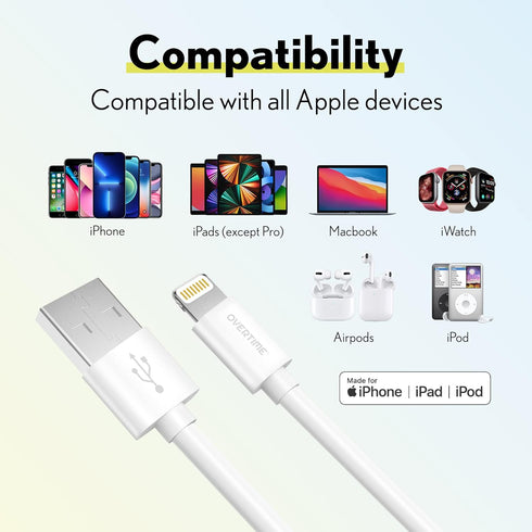 Overtime iPhone Lightning Cable, MFI Certified, Portable & Smart USB-A to Lightning Charging Cable, Fast Apple Charging Cord, 4ft iPhone Charger C...