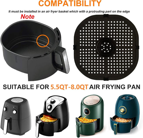 Air Fryer Grill Pan for COSORI 5QT Air Fryers, 9.09IN Upgraded Square Crisper Plate Tray, Air Fryer Replacement Parts Accessories Rack with Rubber...