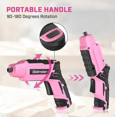 Bielmeier 4V Pink Cordless Screwdriver Set, Small Electric Drill for Women, Rechargeable with 27 Piece Driver Set, Mini Electric Screwdriver with ...