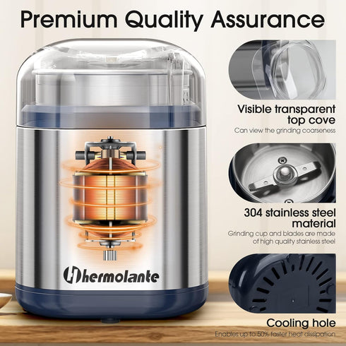 Herb Grinder Spice Grinder, 200 w Herb Grinder with Stainless Steel Blade and Cleaning Brush, Compact Size Electric Grinder for Herbs and Spices -...