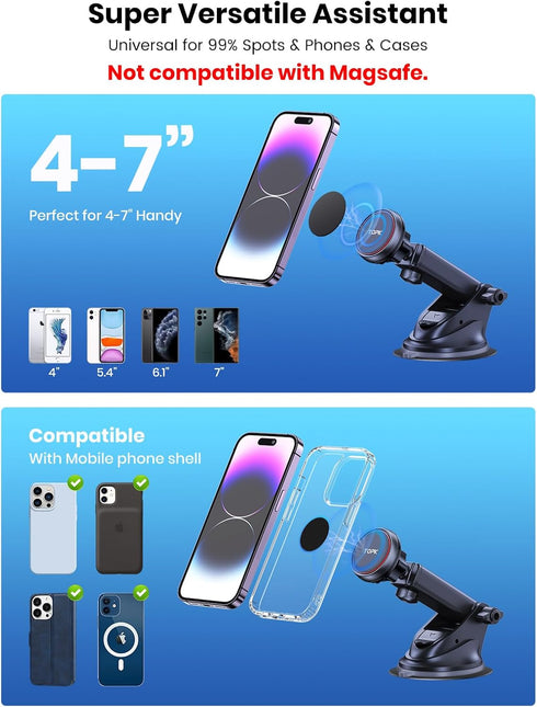 TOPK Car Phone Holder Mount, Magnetic Phone Holder for Car Windshield and Dashboard, Adjustable Long Arm with Strongest Magnet for All Cellphones....