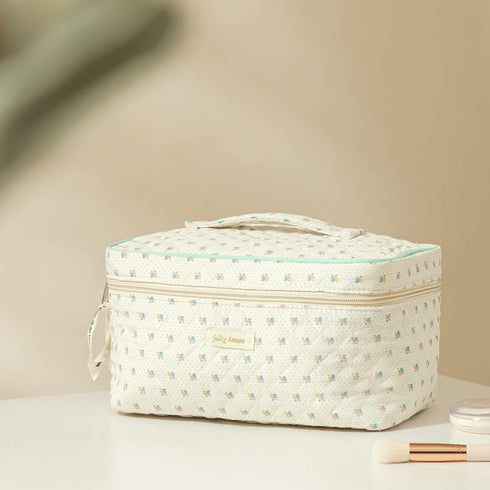 HBselect 3 PCS Quilted Makeup Bag, Cotton Large Travel Makeup Bag, Cute Floral Coquette Make up Bag Cosmetic Bag Toiletry Bag for Women Girls...