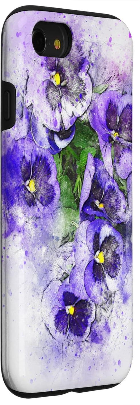 iPhone SE (2020) / 7 / 8 Purple Pansy Flower Phone Case Floral Art Gardening Gift Case...