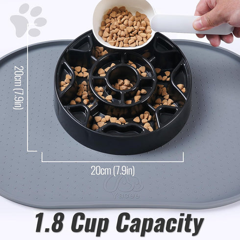 Tilted Slow Feeder Dog Bowl for Flat Face Breeds, Retro Style Non-Skid Food Bowl for Flat Face Breeds for Dogs & Cats Large, Small (Black)...