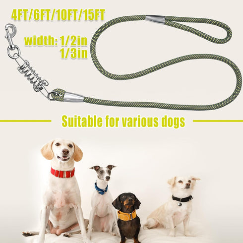 1/2 in Dog Leash for Medium Large Dogs 4ft 6ft 10ft 15ft Heavy Duty Dog Leash Two Color Slip Leash for Dog Training Long Leash for Dogs Outside Up...