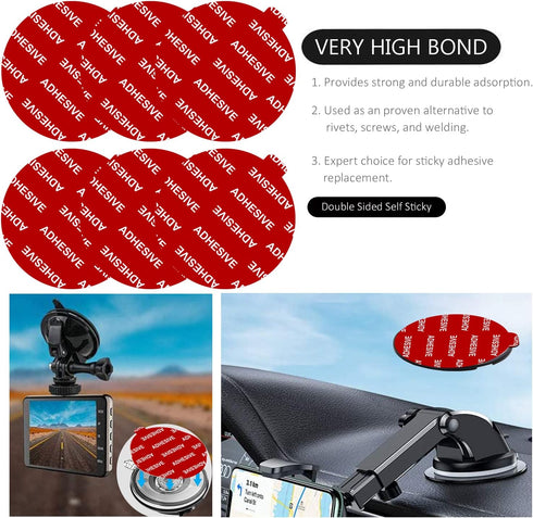 PKYAA Dashboard Pad Mounting Disk Sticky Adhesive Replacement Kit, 6pcs 3.15"(80mm) Circle Heat Resistant Double-Sided Stickers for Suction Cup Ca...