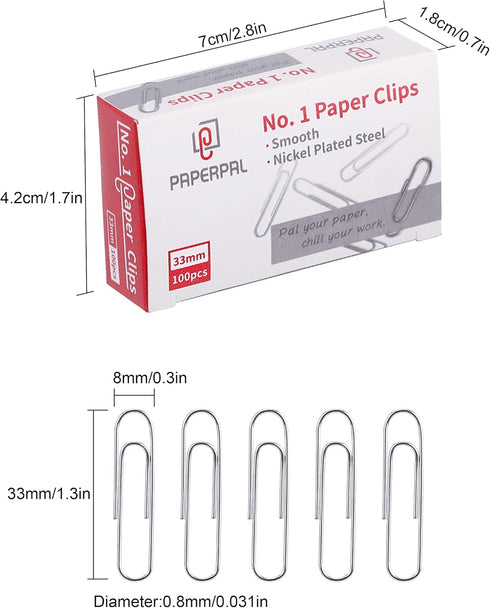 #1 Smooth Paper Clips, 600 Medium Paper Clips (6 Boxes of 100 Each), Paperclips for Office School & Personal Use, Daily DIY, 1-2/7" Silver Paper C...