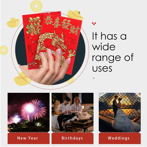 60pcs Red Envelopes 2024 Dragon Chinese New Year Money Pockets Lucky Hong Bao Money Envelopes Cash Packets for New Year Spring Festival Weeding...