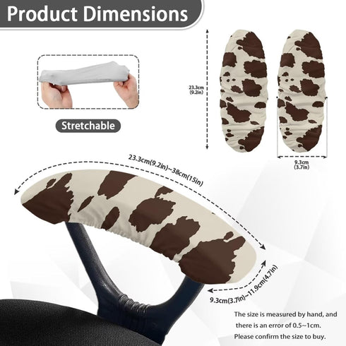 Brown Cow Print Rotating Chair Arm Cover Stain Resistant Durable Armrest Slipcover Pads Office Computer Gaming Desk Rotating Chair Elastic Armrest...