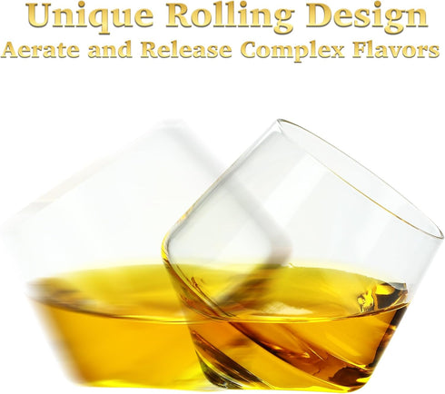 Barbuzzo Rolling Whiskey Glasses (Set of 2) – Hand-Blown Stemless Whiskey Glasses That Roll for Better Aeration – Perfect for a Variety of Spirits...