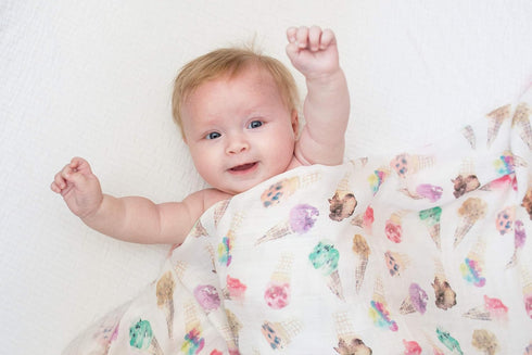 lulujo Baby Swaddle Blanket| Unisex Softest Bamboo Viscose Muslin Swaddle Blanket| Neutral Receiving Blanket for Girls & Boys 47in x 47in Ice Crea...