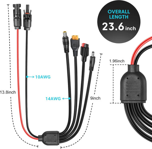 4-in-1 Solar Panel Adapter Connectors to Anderson XT60 DC 5.5x2.1mm DC 7.9x0.9mm Connector Solar Splitter Parallel Adapter Cable for Solar Portabl...