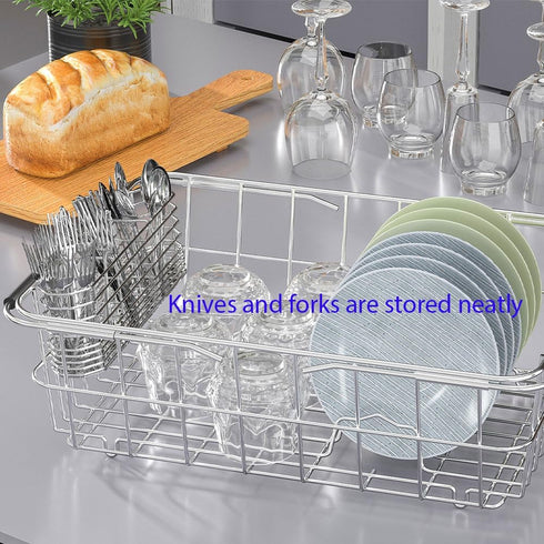 Cutlery Holder,Silverware Organizer and Drying Rack Stainless Steel Cutlery Rack with Hook Drying Rack,3 Compartments,Rust-Proof,No Drilling...