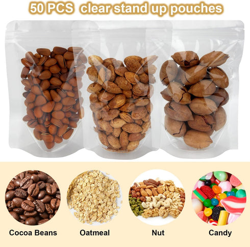 Blisstime 50 Pack Stand Up Pouch Bags, Resealable Clear Self-seal Pouches with Tear Notch for Food Packing (7 X 10.2 Inches)...