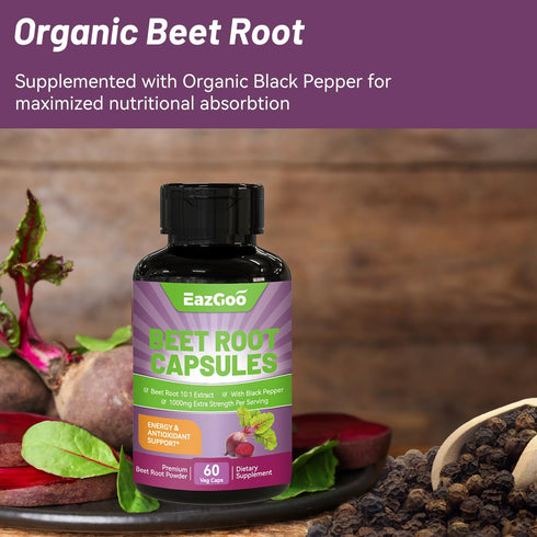 Beet Root Capsules 1000mg Per Serving, Supports Nitric Oxide Production & Blood Pressure, with Black Pepper Extract, Non-GMO, Gluten Free, Vegan -...