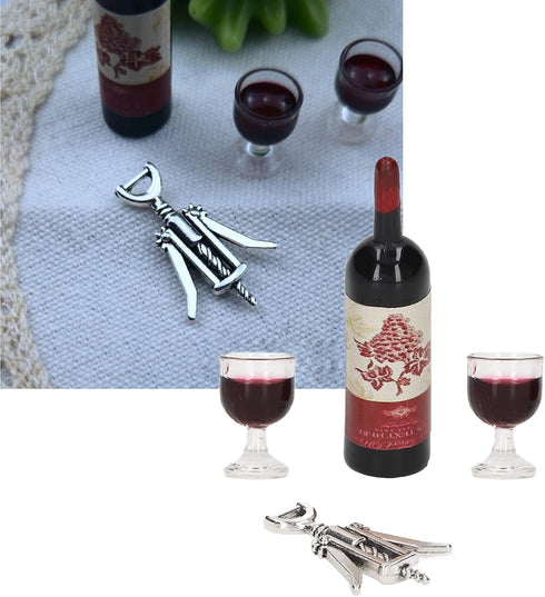 Dollhouse Miniature Wine Bottles,Doll House Red Wine Set 1/12 Simulation Red Wine Bottles Red Wine Glass Bottle Opener Mini Doll House Decoration...
