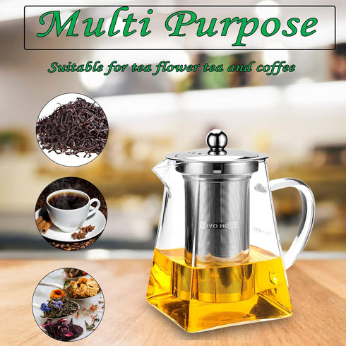 Glass Teapot with infuser, Tea Infusers for Loose Tea, Small Loose Leaf Tea pot, Heat resistant, Ideal for Tea Parties and Stovetop Brewing?600ml...