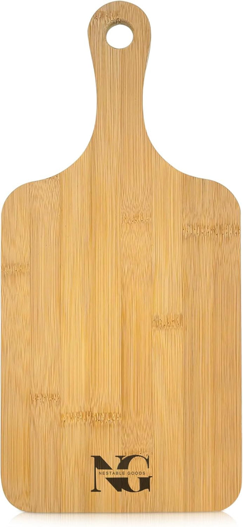Mini Bamboo Cutting Board with Juice Groove and Handle (8.75inch x 4.25inch); Rounded Bamboo Cutting Board Vegetable Chopping Board Great for Cutt...