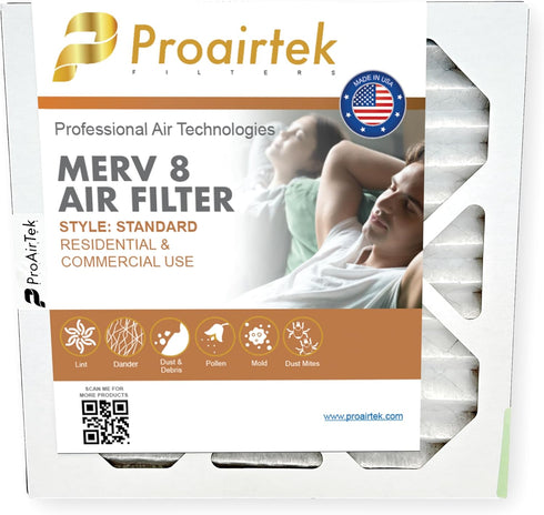 Proairtek AF12121M08SWH Model 12x12x1 Pack of 2 Air Filters, MERV 8; Ideal for Anyone Wanting Clean, Crisp Air in Their Home; It Captures Microsco...