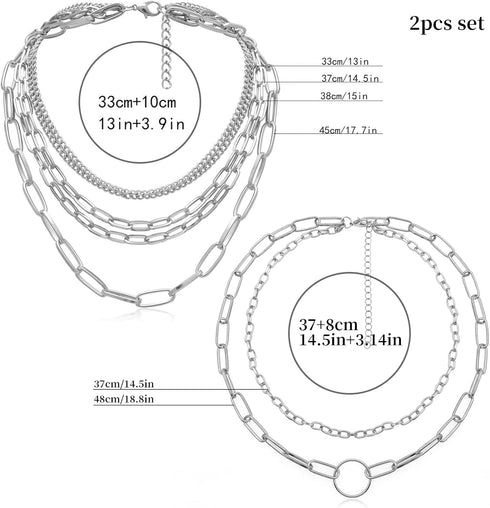 Silver Layered Necklaces for Women Simple Punk Chunky Necklaces Silver Chain Goth Necklace (2pcs Silver)...