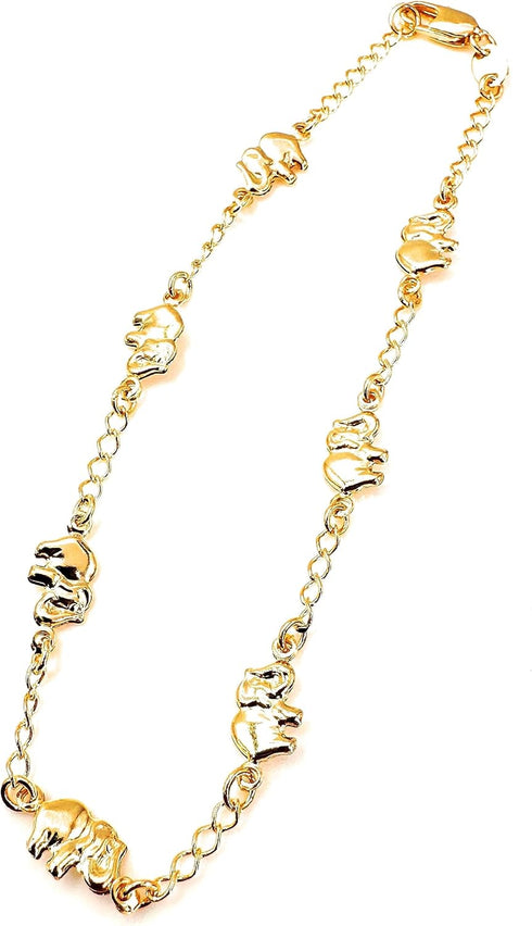 LESLIE BOULES Elegant 18K Gold-Plated Anklet with Seven Elephant Charms - Symbols of Protection, Abundance, and Good Luck...