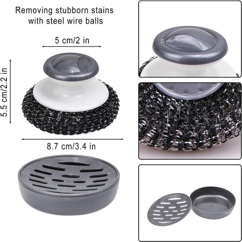 Stainless Steel Sponge Wool Scrubbers, Dish Metal Scrubber Dishwashing Sponge Dishes Scrub, Handheld Scrubbing Cleaner Brush Scouring Pad with Han...