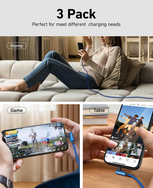 90 Degree iPhone Charger 6FT 2Pack Apple MFi Certified Lightning Cable Long Nylon Right Angle Fast iPhone Charging Cord Compatible with iPhone 14/...