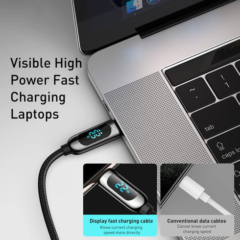 EWUONU USB C to USB C Cable 6ft, 100W Super Fast Charging with LED Display, 480Mbps Data Nylon Braided PD Cable for iPhone 15 Pro Max Samsung Gala...