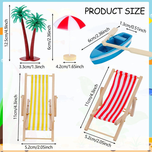 25 Pcs Beach Miniature Dollhouse Decoration, Umbrella Palm Chair Miniature Toys Garden Decorations Dollhouse Outdoor Accessories Beach Decorations...