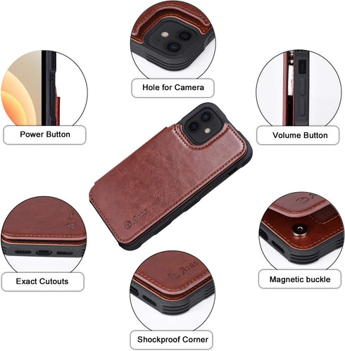 Arae Compatible with iPhone 12 Case and iPhone 12 Pro Case - Wallet Case with PU Leather Card Pockets Back Flip Cover for iPhone 12/12 Pro 6.1 inc...