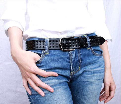 Hollow Leather Belts for Women, Soft Leather Womens Belts with Pin Buckle...