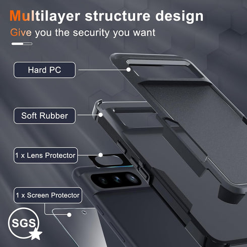 for Google Pixel 8 Pro Case, Full Body Heavy Duty Rugged Shockproof Protective Phone Cover with Wrist Lanyard Strap, Tempered Glass Screen Protect...