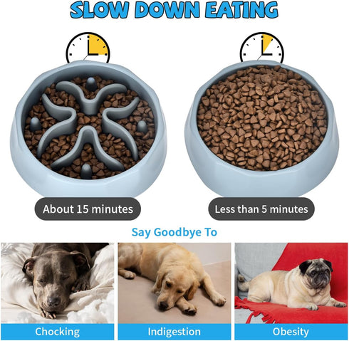 Slow Feeder Dog Bowls Insert, Silicone Dog Slow Feeder Bowl with Strong Suction Cups Perfect For Stainless Steel Glass Ceramic Dog Bowls (Grey, Me...