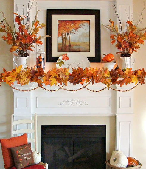 DearHouse 2 Pack Fall Maple Leaf Garland - 5.9Ft/Piece Hanging Vine Artificial Autumn Foliage for Thanksgiving, Home, Wedding, Fireplace, Party, C...