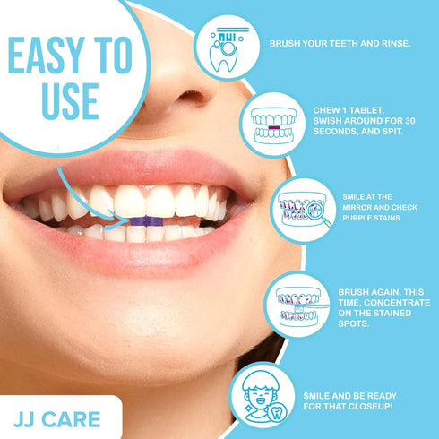 JJ Care Disclosing Tablets for Kids - 120 Count Plaque Disclosing Tablets, Berry Flavored Dental Plaque Tablets for Kids and Adults, Individually ...