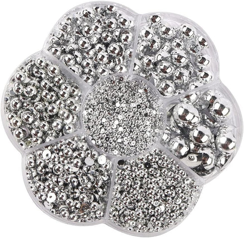 3000Pcs 1 Box Plastic Pearls Round Flatback Imitation Half Loose Beads Gem Assorted Sizes 2 to 10MM for DIY Scrapbooking Crafts Silver...