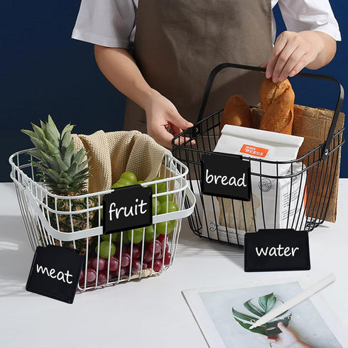 20 PCS Basket Bin Labels Clip on Removable PVC Kitchen Pantry Clip Label Holder for Basket Organization Box or Storage Bins-Includes1 White Chalk ...