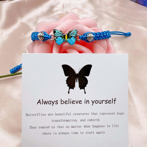 Always believe in yourself Butterfly Bracelet,Adjustable Hand Woven Bracelets for Women,Cute Butterfly Charm Bracelets Matching Bracelet Friendshi...