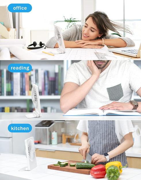 Zuvas Desk Fan Battery Operated Fan Rechargeable 180°Tilt Folding Personal Fan Ultra Quiet Small Portable 3 Speed Adjustable Strong Wind Fan For O...
