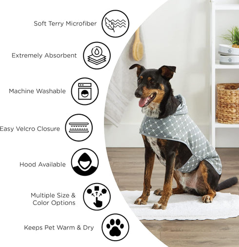 Bone Dry Pet Robe Collection, Embroidered Absorbent Microfiber Bath Robe with Adjustable Closure, for Dogs & Cats, Small, Stonewash Blue...