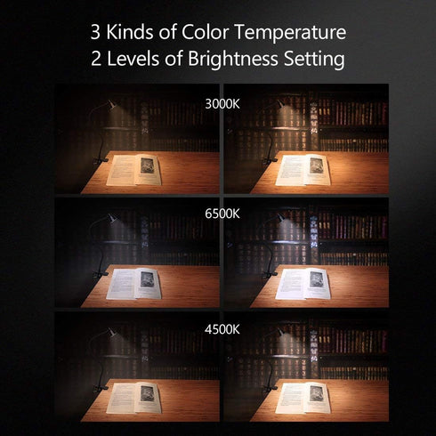Clamp Desk Lamp, Clip on Reading Light, 3000-6500K Adjustable Color Temperature, 6 Illumination Modes, 10 Led Beads (Black)...