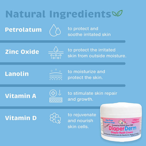 DiaperDerm Baby Diaper Rash Cream Pediatrician Formulated with 5 Ingredients for Gentle, Happy, and Rash-Free Skin Care, 8 oz...